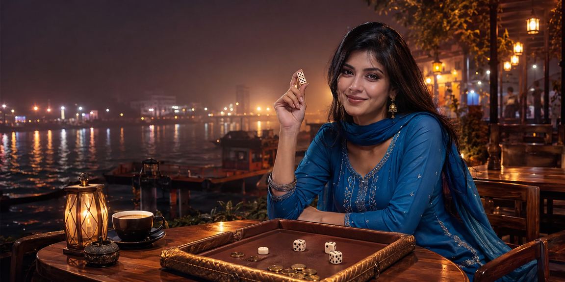 Young woman in shalwar kameez playing a dice game in Rangpur